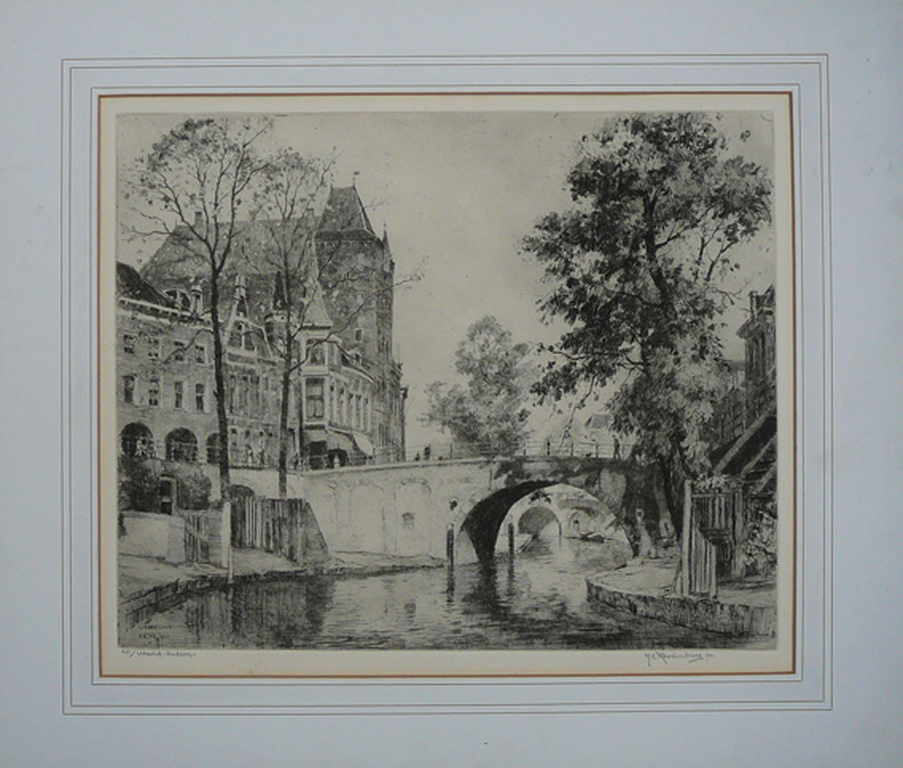Hendrikus Roodenburg: Zicht op Oude Gracht en kasteel Oudaen Utrecht -ets 1926- kopen? Bied vanaf 50!