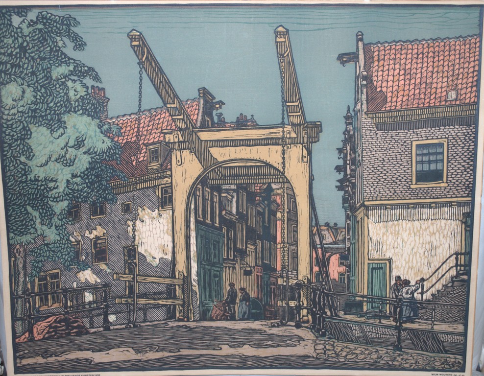 aquarel dorpsstraatje 1901 + houtsnede Staalstraat Amsterdam 1932 kopen? Bied vanaf 30!