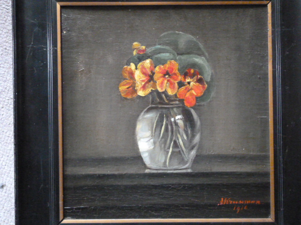 Adriaan Kruseman - olieverf - Bloemstilleven verkocht voor € 50!