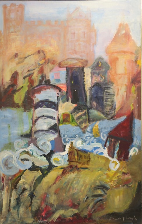 Annette Wessels: Acryl op board, Kasteel - Ingelijst (Zeer groot) kopen? Bied vanaf 100!