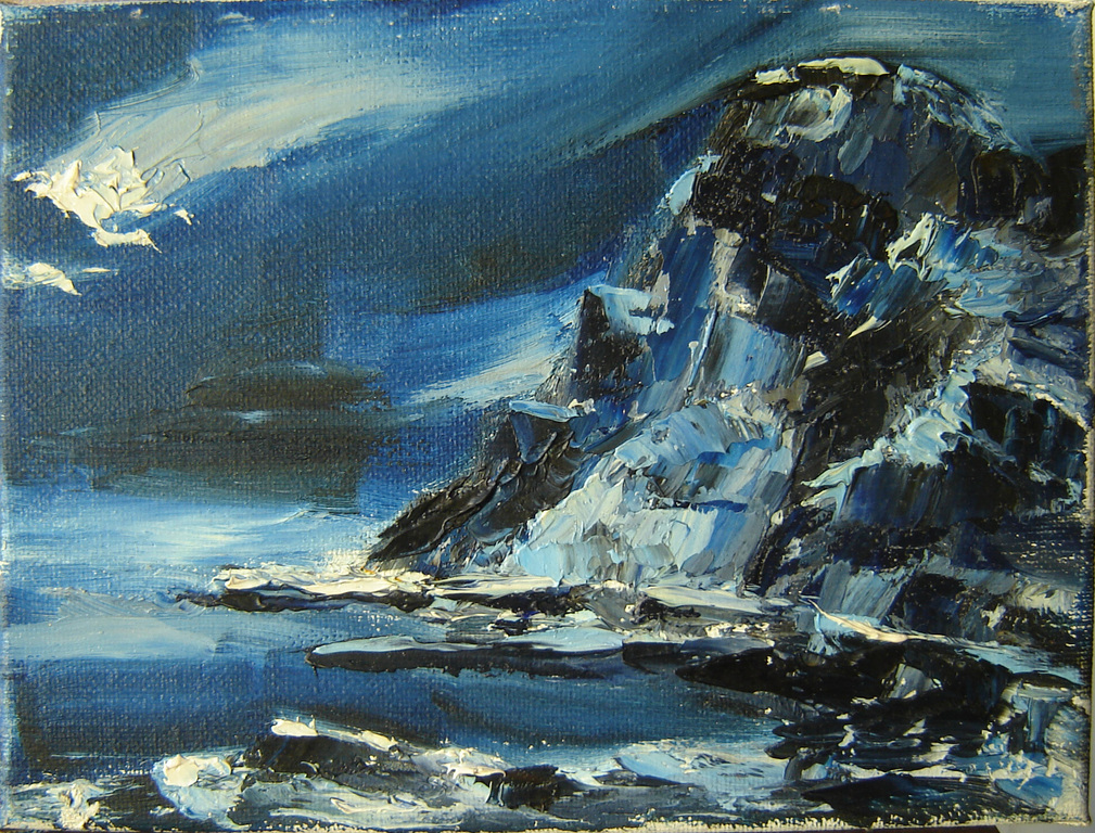 Jan Kusters - Winternacht Hamnoy (Noorwegen) - 2009 - oilie op doek verkocht voor € 50!