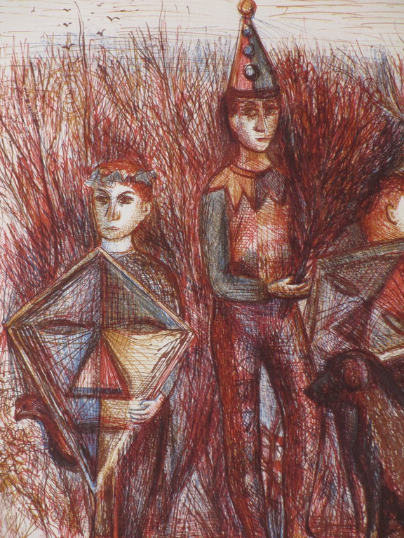 Kees Andrea, Pierrot, vliegers en hond, Kleurenlitho kopen? Bied vanaf 35!
