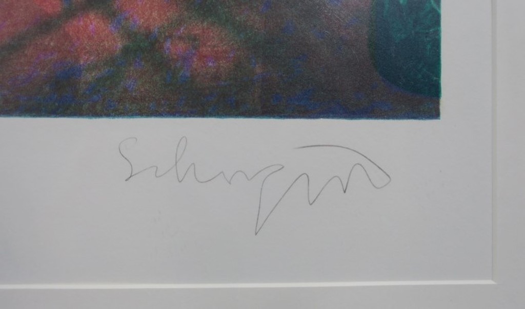 Onbekend gesigneerd: Zeefdruk, Z.T. Lampenkap - Ingelijst (Groot) kopen? Bied vanaf 35!