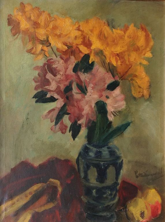 Piet van Wijngaerdt, olie op doek, Bloemstilleven verkocht voor € 450!