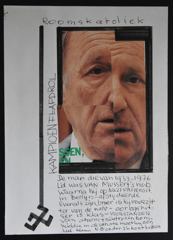 Siep van den Berg # KAMPIOEN FLAPDROL ( Joseph Luns) #1979, collage met tekening verkocht voor € 35!