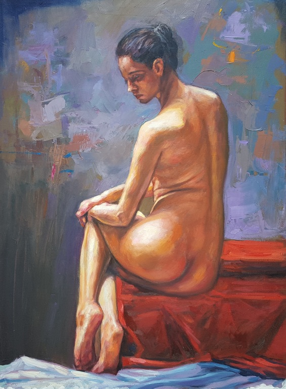 Naakte dame - acryl op doek (45cm x 60cm) kopen? Bied vanaf 95!