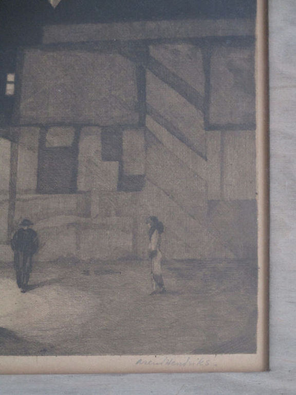 Arend Hendriks, Verlichte St.laurenskerk te Rotterdam, ets-aquatint. kopen? Bied vanaf 1!