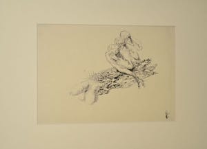 Melle Oldeboerrigter - Melle: Pentekening. Drie figuren op fallus. kopen? Bied vanaf 150!
