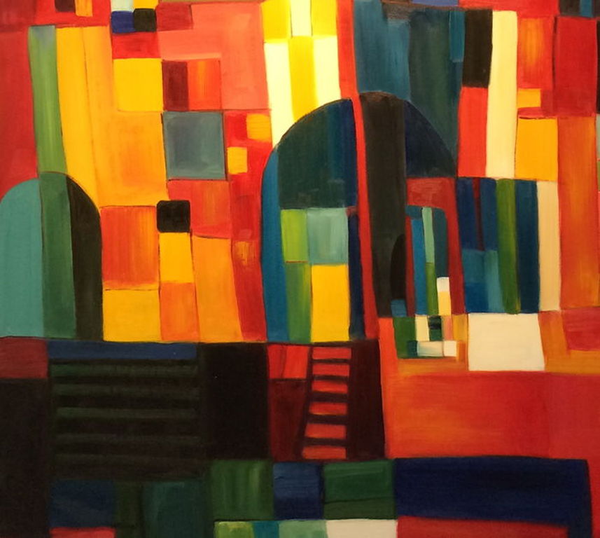 Stadsgezicht, handgesigneerd, Zeer groot 155 cm x 125 cm kopen? Bied vanaf 249!