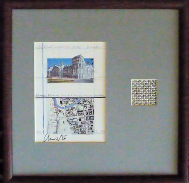 Wrapped Reichstag/ offsetkaart met stuk stof/ handgesigneerd verkocht voor € 75!