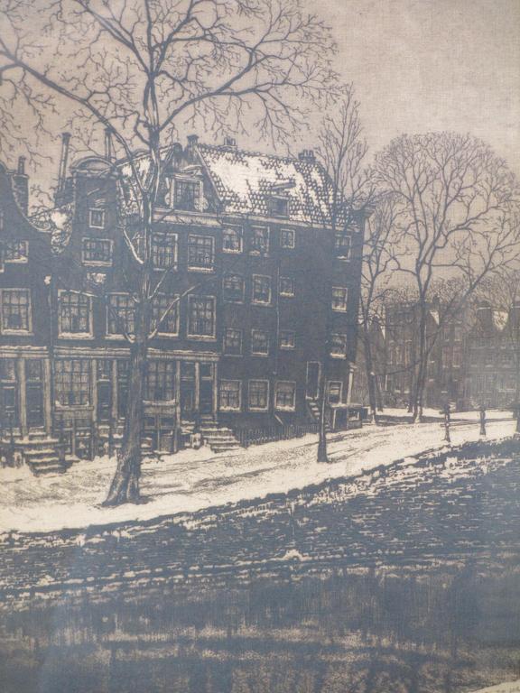 Cornelis Brandenburg, Amsterdam, Spiegelgracht in de sneeuw, Ets kopen? Bied vanaf 55!