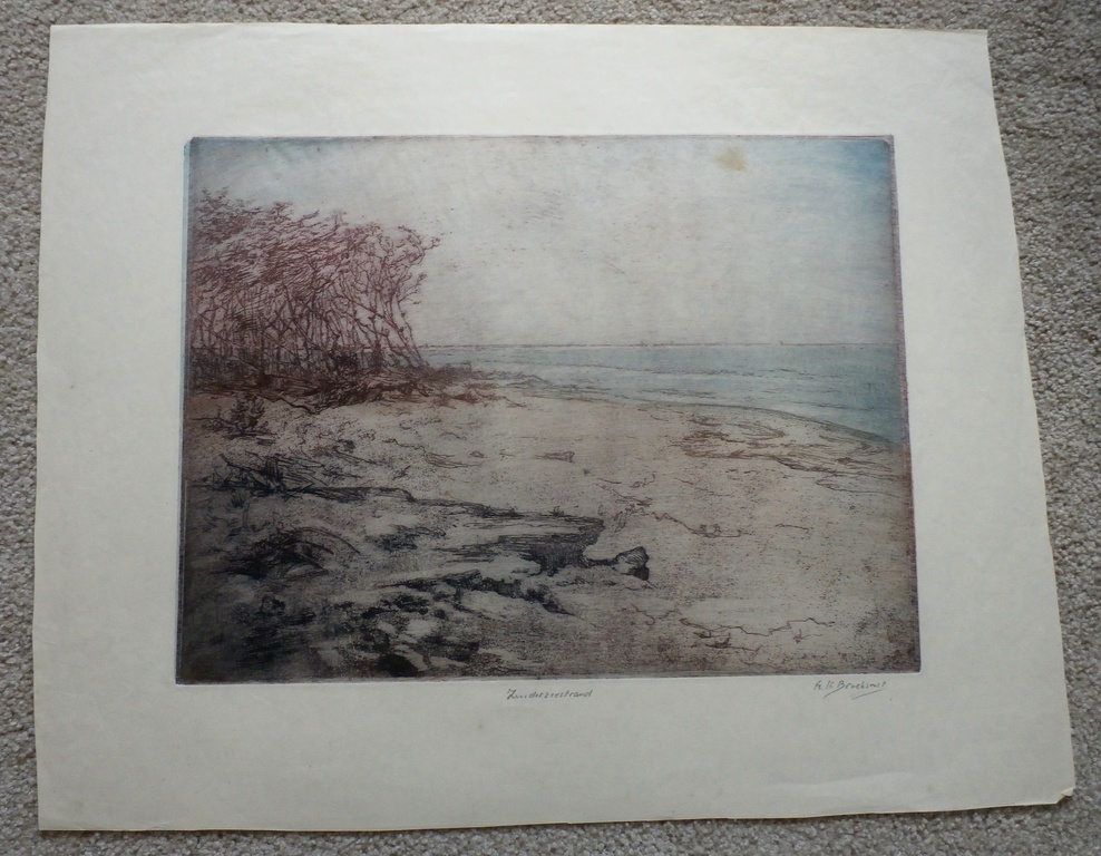 Frederika Broeksmit - ets: Zuiderzeestrand - uit nalatenschap kunstenaar verkocht voor € 55!