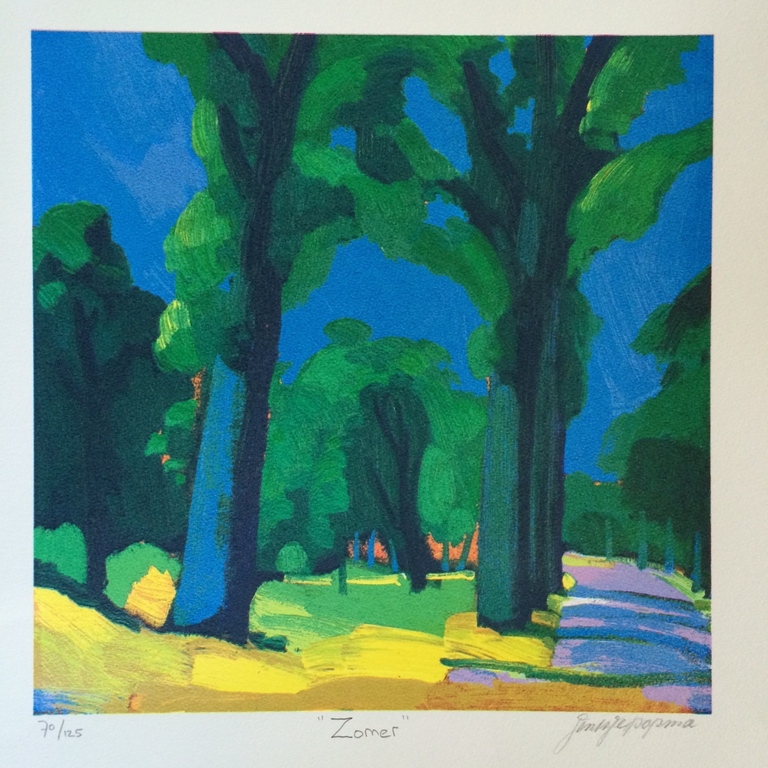 Jentsje Popma, zeefdruk op papier, Titel " Zomer " verkocht voor € 75!