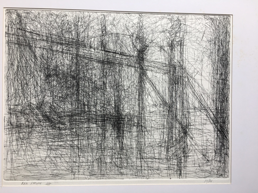 "Brugconstructie" 1984, vroeg grafisch mooi werk van Loman 32x24, PRIJSVERLAGING kopen? Bied vanaf 15!