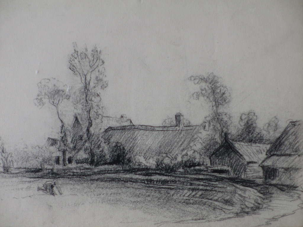 Jan Poortenaar - Jan Poortenaar, Boer op akker bij boerderij, Tekening kopen? Bied vanaf 1!