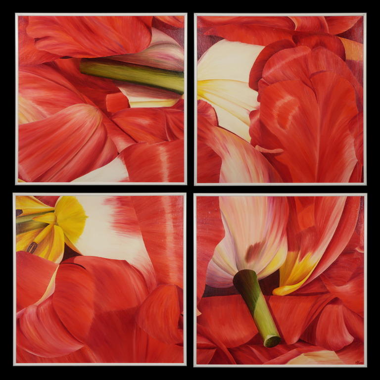 Yvonne Poelstra-Holzhaus: Olieverf op doek, Tulpen - Ingelijst (vierluik) verkocht voor € 560!