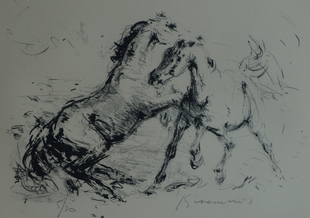 Jan Groenestein : Litho , Paarden – gesigneerd & ingelijst – ca 1962 verkocht voor € 75!