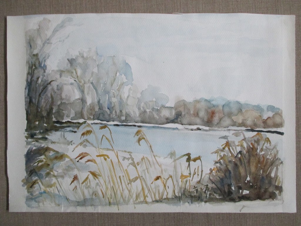 Onbekend, aquarel, rivierlandschap kopen? Bied vanaf 1!
