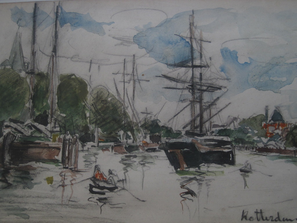 19e eeuwse aquarel "haven Rotterdam" toegeschr. Joh Bart.Jongkind 1819-1891 kopen? Bied vanaf 1!