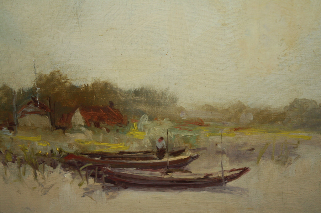 F de NOCKER - POLDER LANDSCHAP MET VISSER - LEIDSE SCHOOL kopen? Bied vanaf 1!