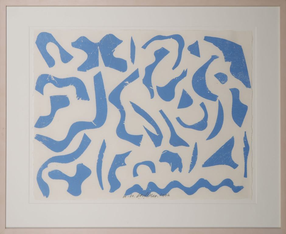 Carel Visser: Houtsnede op Japans papier, Z.T. (Blauw) - Ingelijst kopen? Bied vanaf 100!