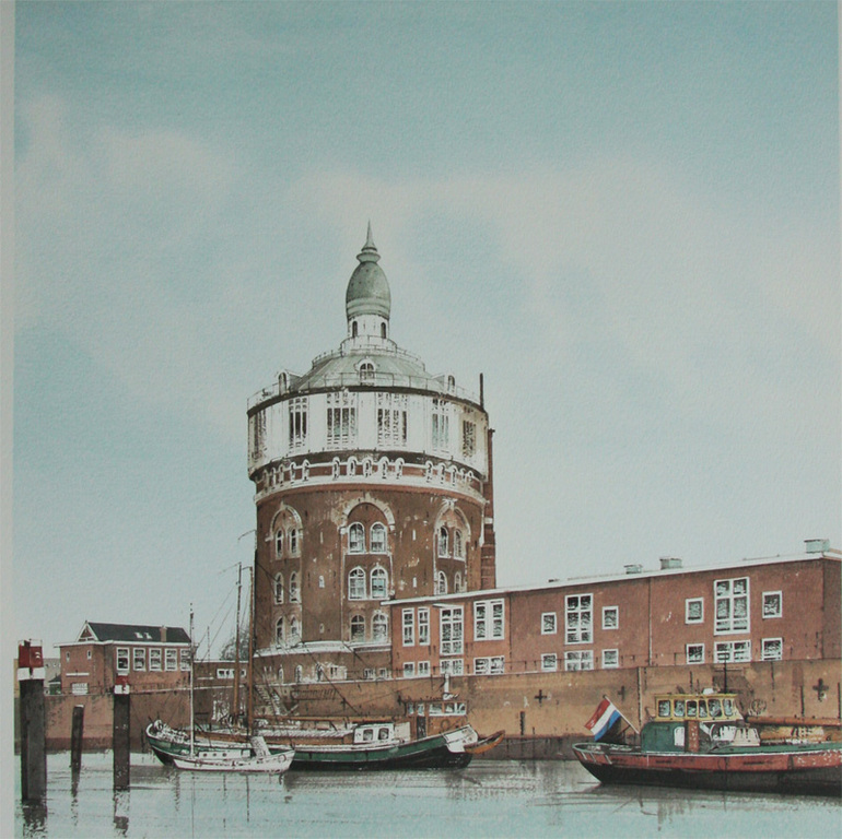 Ciano Siewert, offset litho, Watertoren Rotterdam verkocht voor € 60!