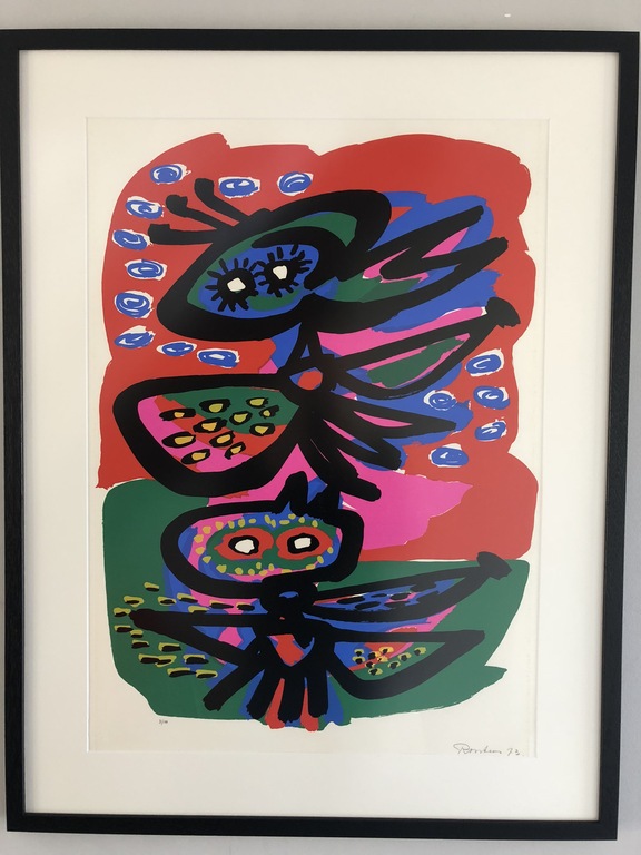 Anton Roosens: Grote zeefdruk, Birds II, ingelijst verkocht voor € 525!