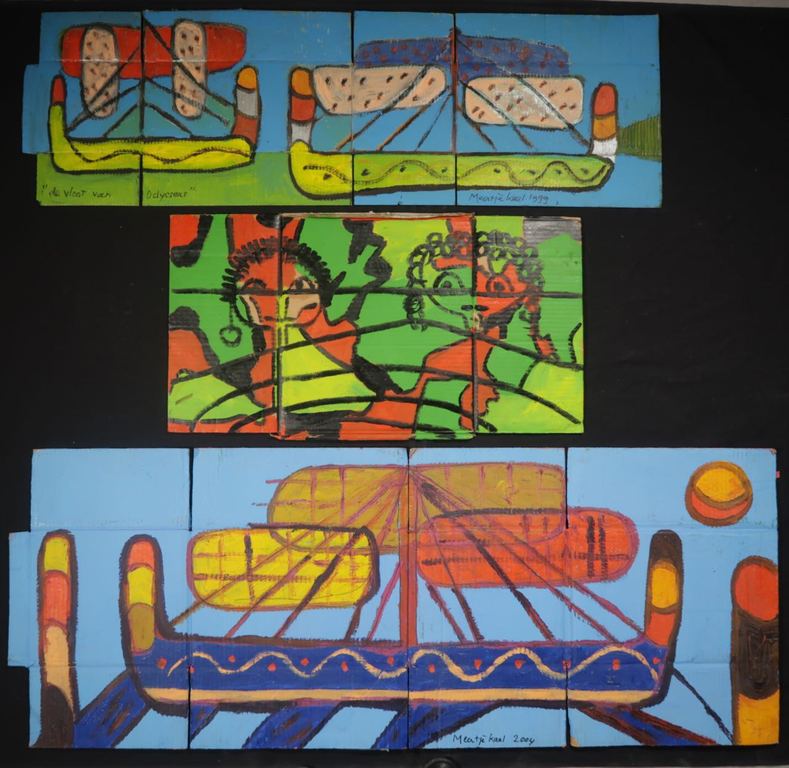 Lot met 3x olieverf en collage op karton van Meertje Kaal (Groot) kopen? Bied vanaf 1!