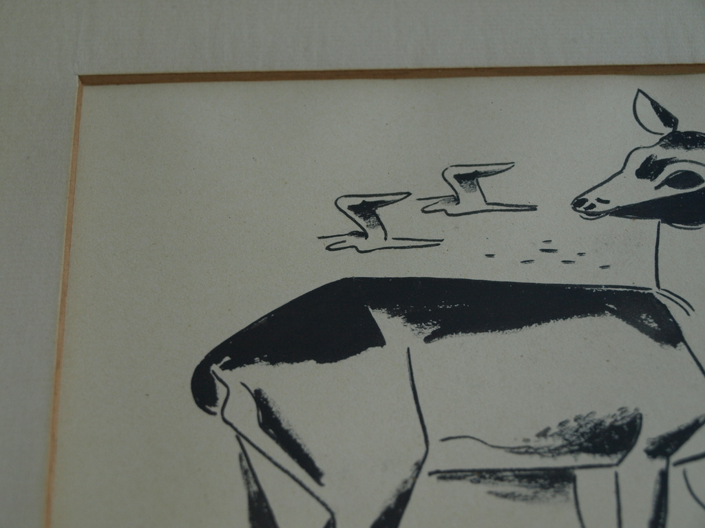 Initialen H. J. v. P. : Tekening? Litho? - 2 Herten – gesigneerd - 1942  kopen? Bied vanaf 1!