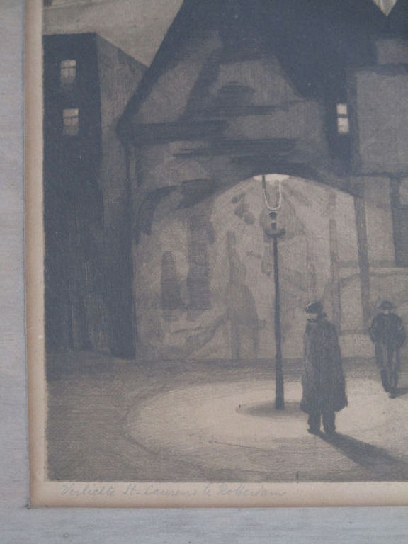 Arend Hendriks, Verlichte St.laurenskerk te Rotterdam, ets-aquatint. kopen? Bied vanaf 1!