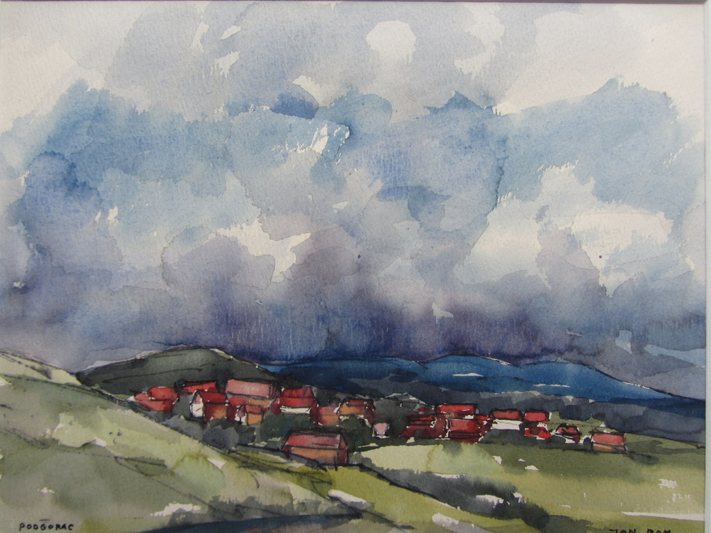 Jan Bom  - Aquarel - Dorpsgezicht Kroatië -  verkocht voor € 50!
