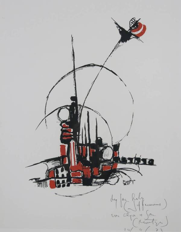 Jan Montyn: Litho, Hemelteken - Ingelijst verkocht voor € 50!