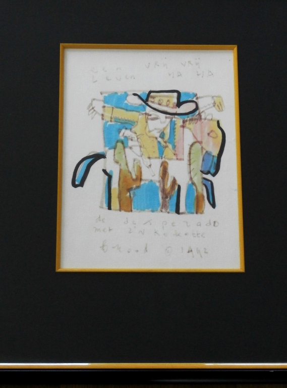 Herman Brood - mooi ingelijste tekening: de desperado met zijn kokotte - 1992 kopen? Bied vanaf 275!