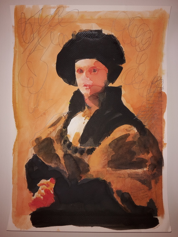 Peter Klashorst - gemengde techniek op aquarel papier - Self portrait kopen? Bied vanaf 75!