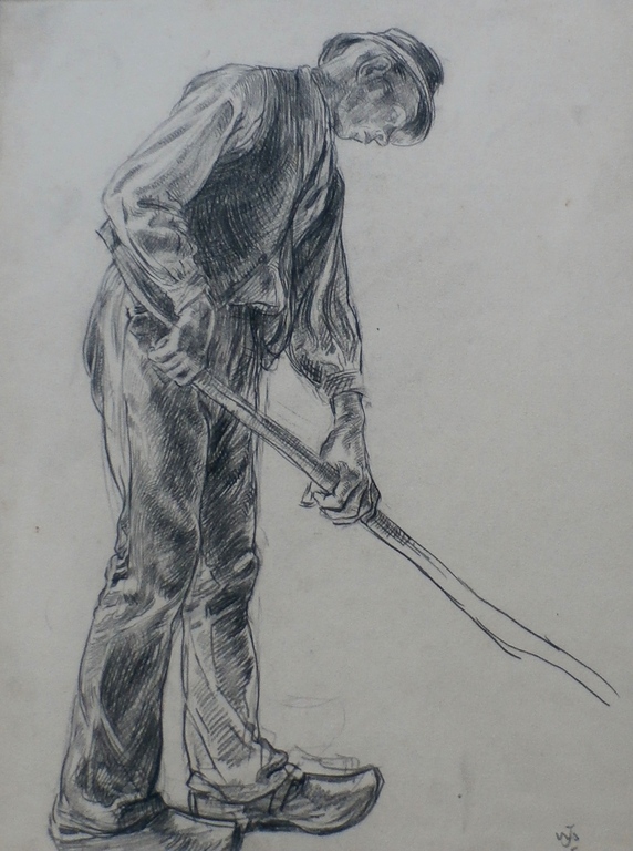 Waalko Jans Dingemans - tekening: werkende boer - 1895 verkocht voor € 99!