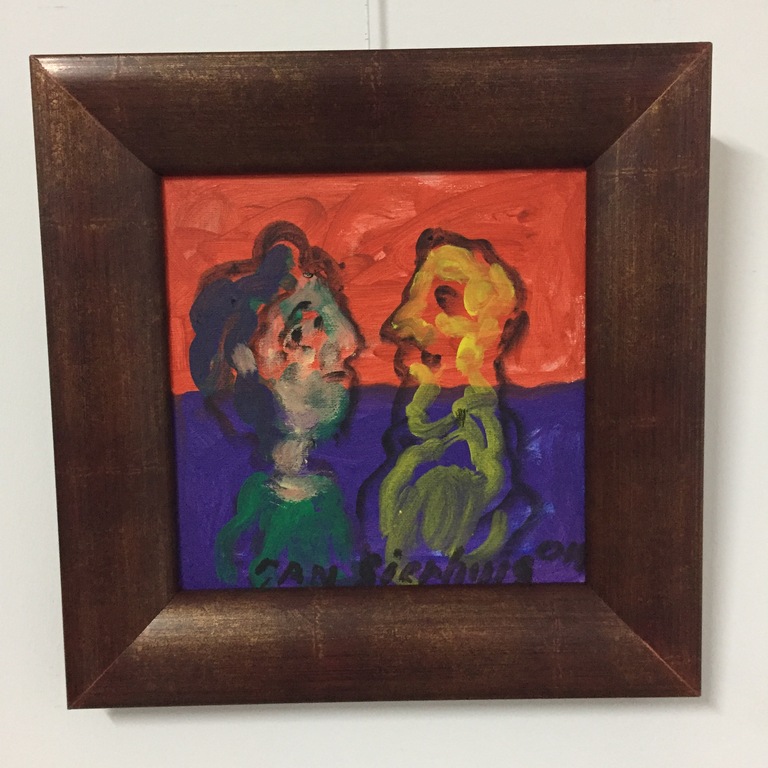 Jan Sierhuis op doek  Titel: Het Gesprek verkocht voor € 225!