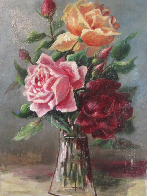 M.Tombu 1897-1996 olieverf "rozen in vaas" stilleven ca, 1930 kopen? Bied vanaf 1!