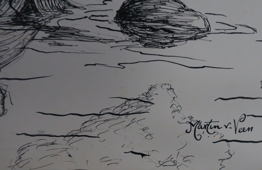Martin van Veen: Pentekening, Fluitspeler in landschap kopen? Bied vanaf 1!