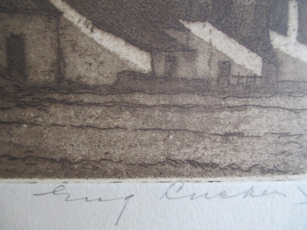 Eugene Lucker, ets kerk Veere, handgesigneerd kopen? Bied vanaf 60!