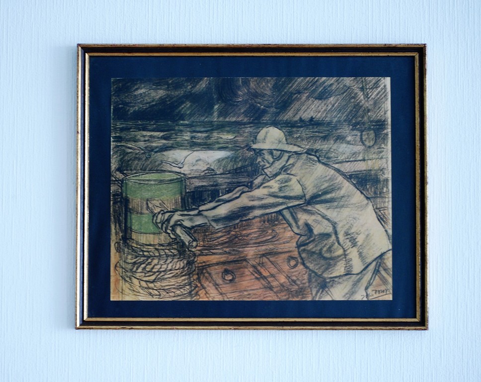 Jan Toorop (1858-1928) - Koperdiepdruk "Zeeman" 1900 in orginele lijst verkocht voor € 70!