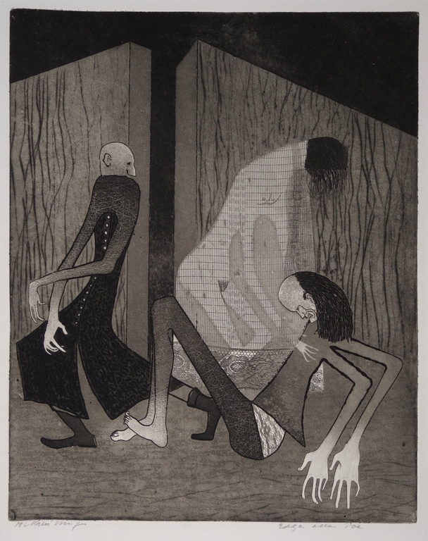 Harry van Kruiningen, ets-aquatint, Edgar Allen Poe verkocht voor € 105!