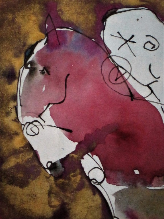 Mooi Naief Abstract Aquarel "Man en Paard" van Miriam Hommes (1961-)  kopen? Bied vanaf 1!