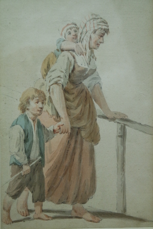 Hollandse School (19e eeuw) - aquarel - moeder met kinderen kopen? Bied vanaf 75!