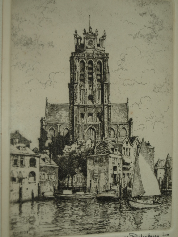 Hendrikus Elias Roodenburg : Ets – Grote kerk Dordrecht – Ingelijst - 1963 kopen? Bied vanaf 22!