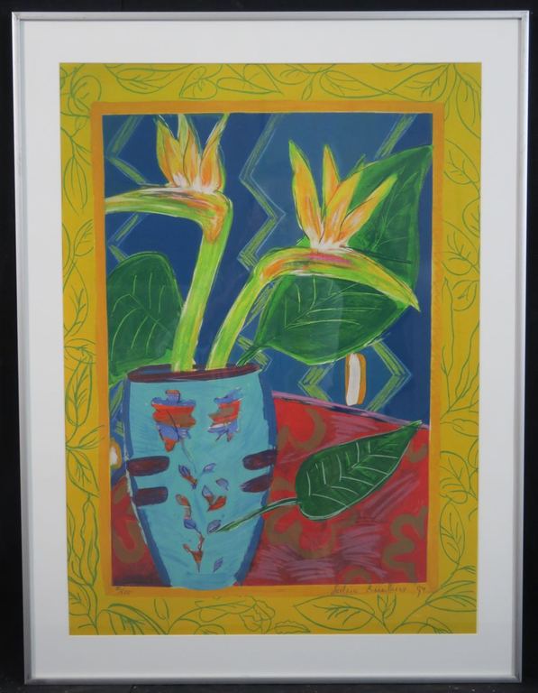 Saskia Kuulkers: Zeefdruk, Paradijsvogelbloemen - Ingelijst kopen? Bied vanaf 1!