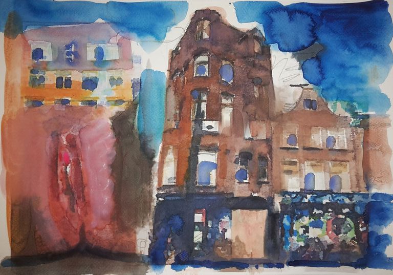Peter Klashorst - gemengde techniek op aquarel papier - Spuistraat with cunt kopen? Bied vanaf 65!