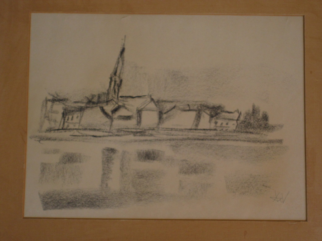 Zeldzaam figuratieve houtskooltekening "dorp aan rivier" gesigneerd AvdV kopen? Bied vanaf 1!