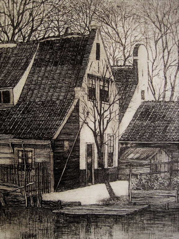 Fraaie gesigneerde Ets "Het oude dorp Sloterdijk bij Amsterdam" omstreeks 1910 kopen? Bied vanaf 1!