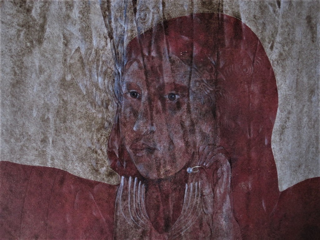 Weergaloos mooi Italiaans Surrealistisch Olieverf "gesluierde vrouw met parel"   kopen? Bied vanaf 1!