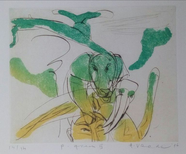 LAATSTE KEER: Kleurets/aquatint van Anton Vrede, ingelijst verkocht voor € 35!